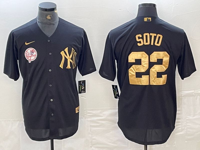 Men New York Yankees 22 Soto Black gold 4 th generation Nike 2024 MLB Jersey style 3